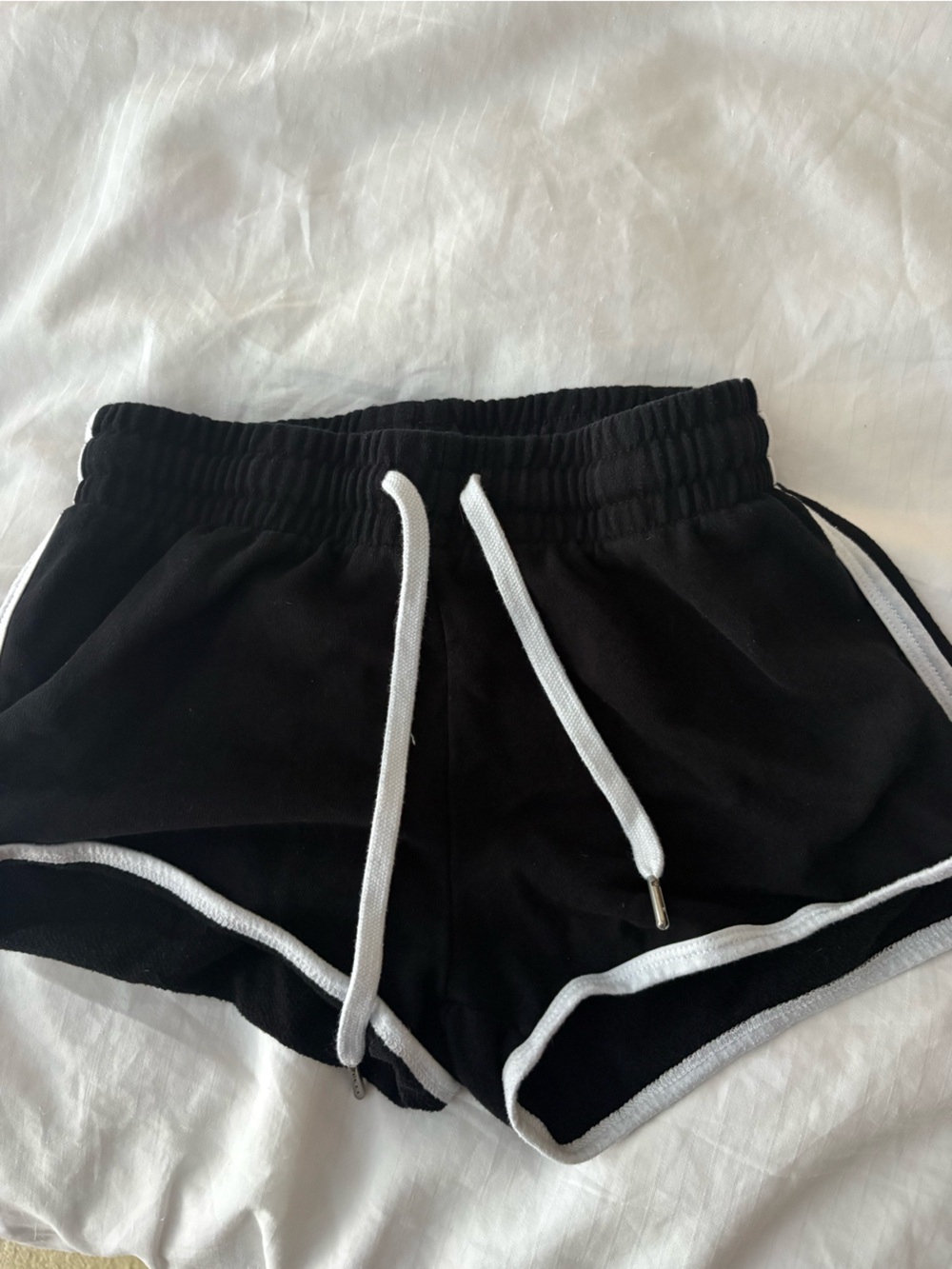 Garage Black Women's Athletic Drawstring Dolphin Shorts with White Trim